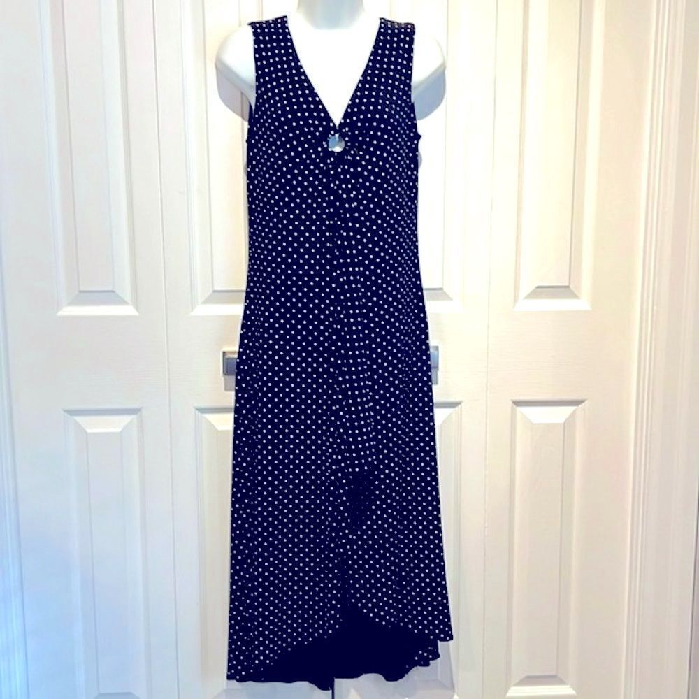 Spanner Black with White Polka‎ Dots Sleeveless V Neck Maxi Dress Size S